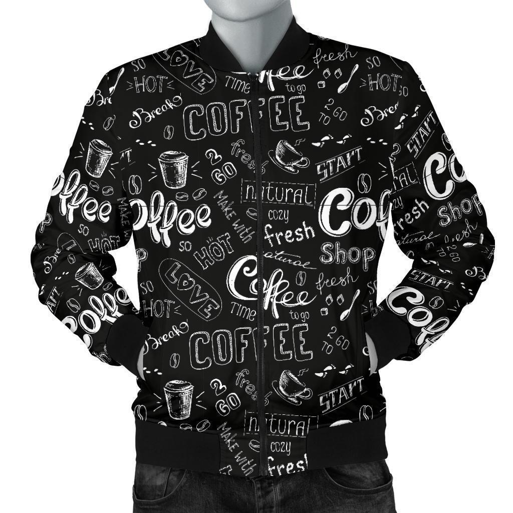 Coffee Black Pattern Print Men's Bomber Jacket-grizzshop