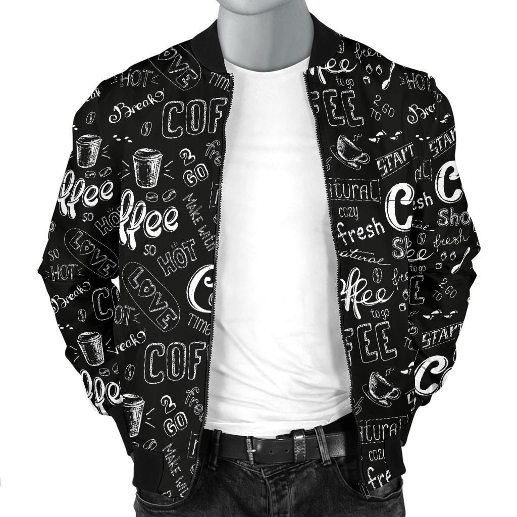 Coffee Black Pattern Print Men's Bomber Jacket-grizzshop