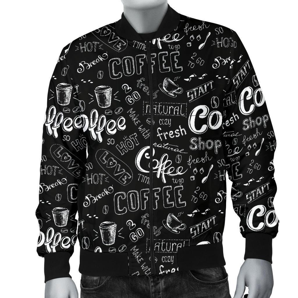Coffee Black Pattern Print Men's Bomber Jacket-grizzshop