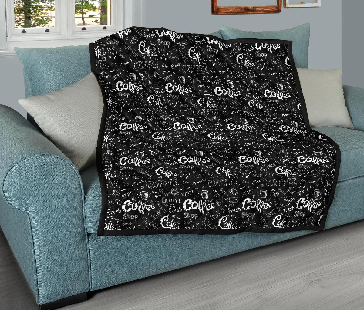 Coffee Black Pattern Print Quilt-grizzshop