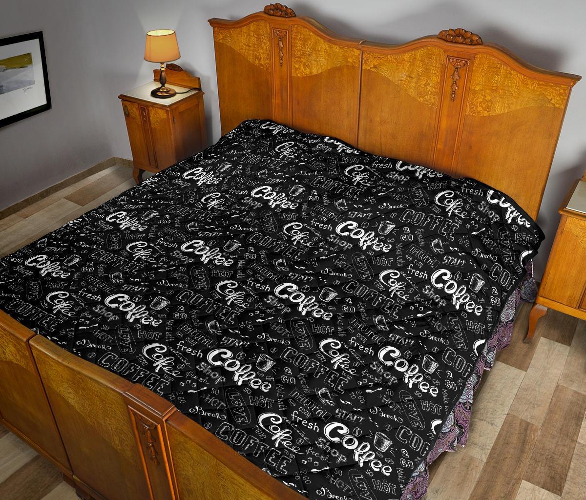 Coffee Black Pattern Print Quilt-grizzshop