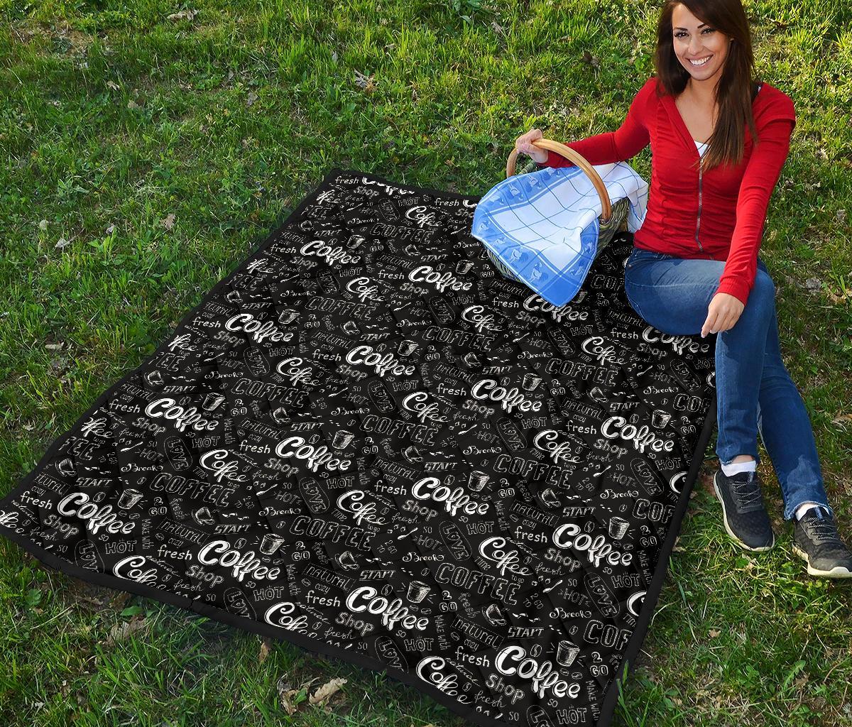 Coffee Black Pattern Print Quilt-grizzshop