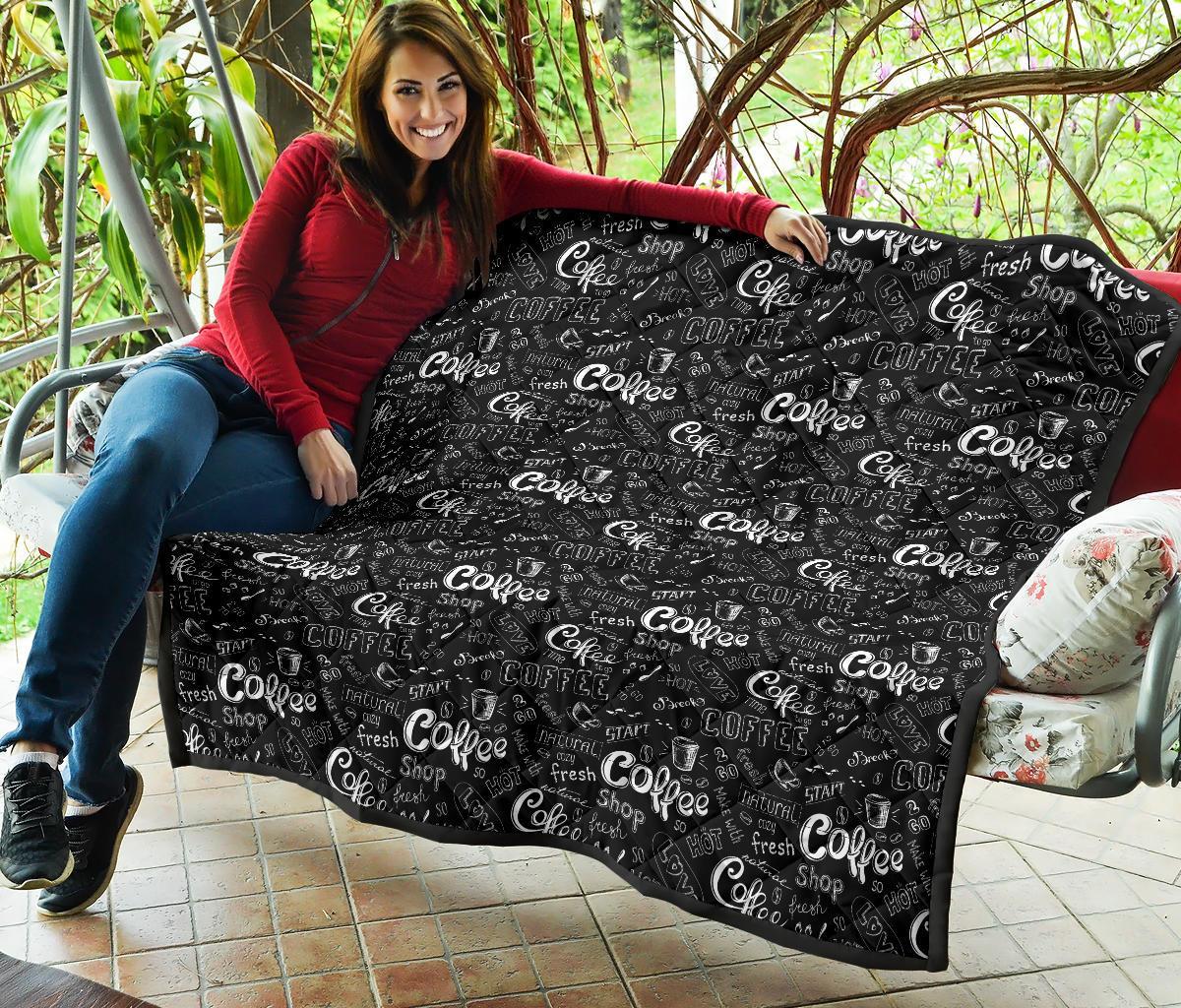 Coffee Black Pattern Print Quilt-grizzshop