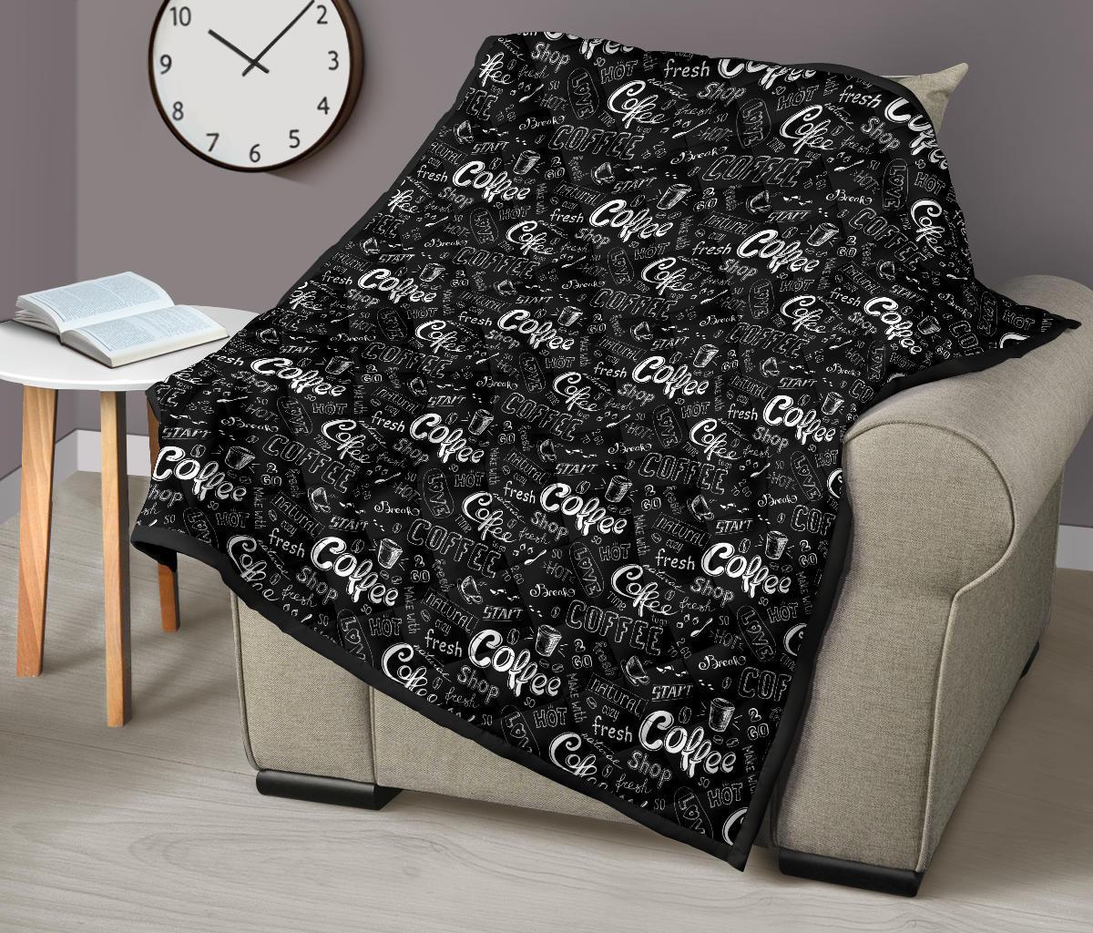 Coffee Black Pattern Print Quilt-grizzshop