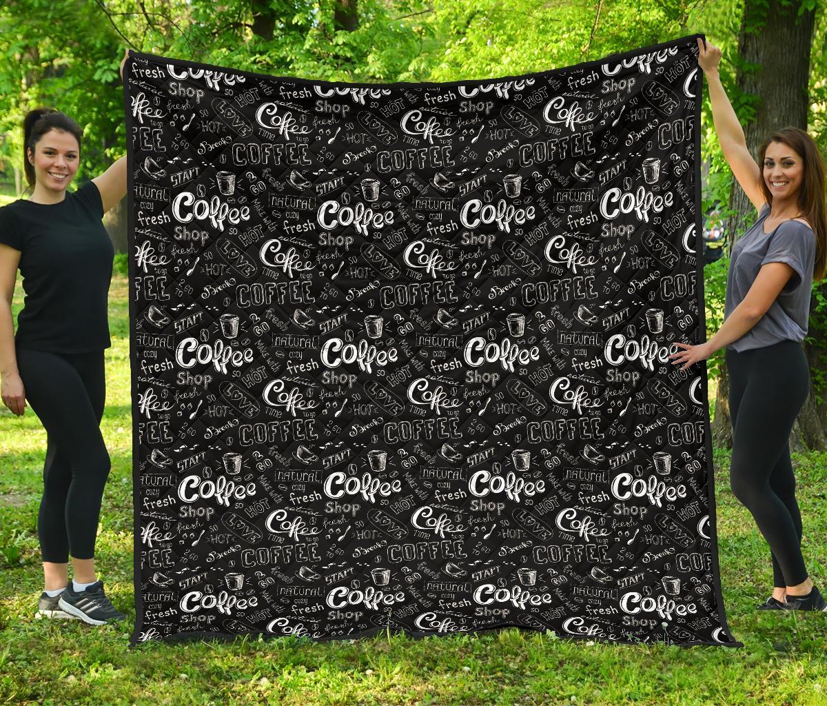 Coffee Black Pattern Print Quilt-grizzshop