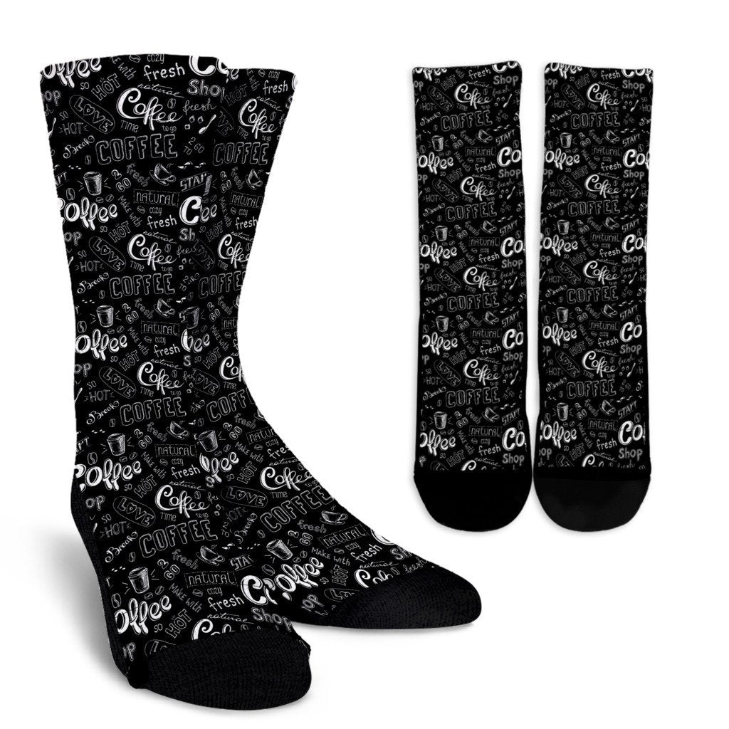 Coffee Black Pattern Print Unisex Crew Socks-grizzshop