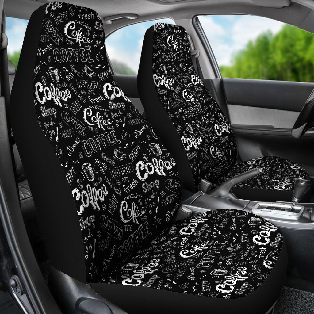 Coffee Black Pattern Print Universal Fit Car Seat Covers-grizzshop