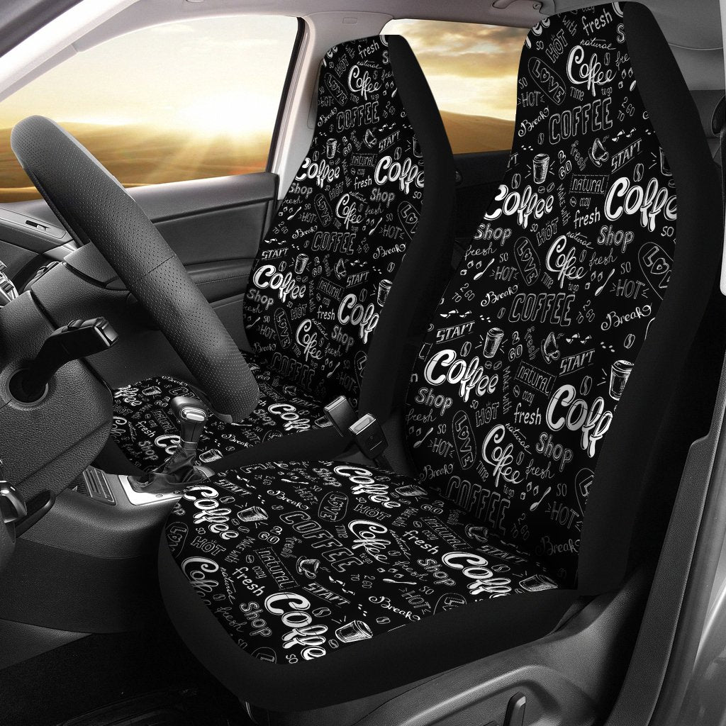 Coffee Black Pattern Print Universal Fit Car Seat Covers-grizzshop