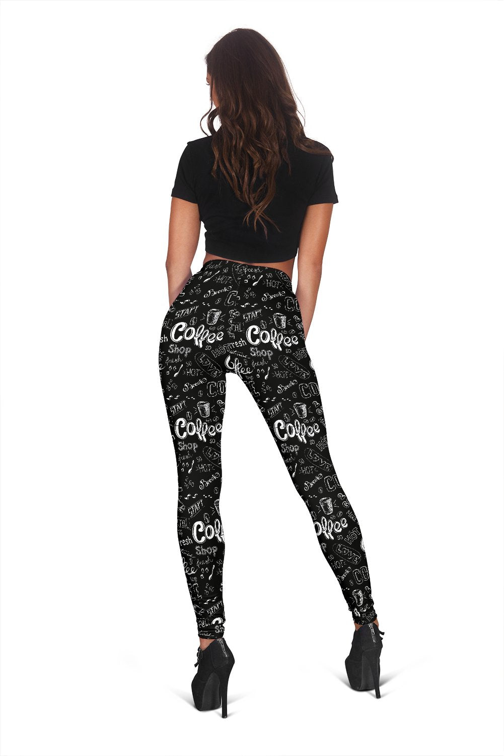 Coffee Black Pattern Print Women Leggings-grizzshop