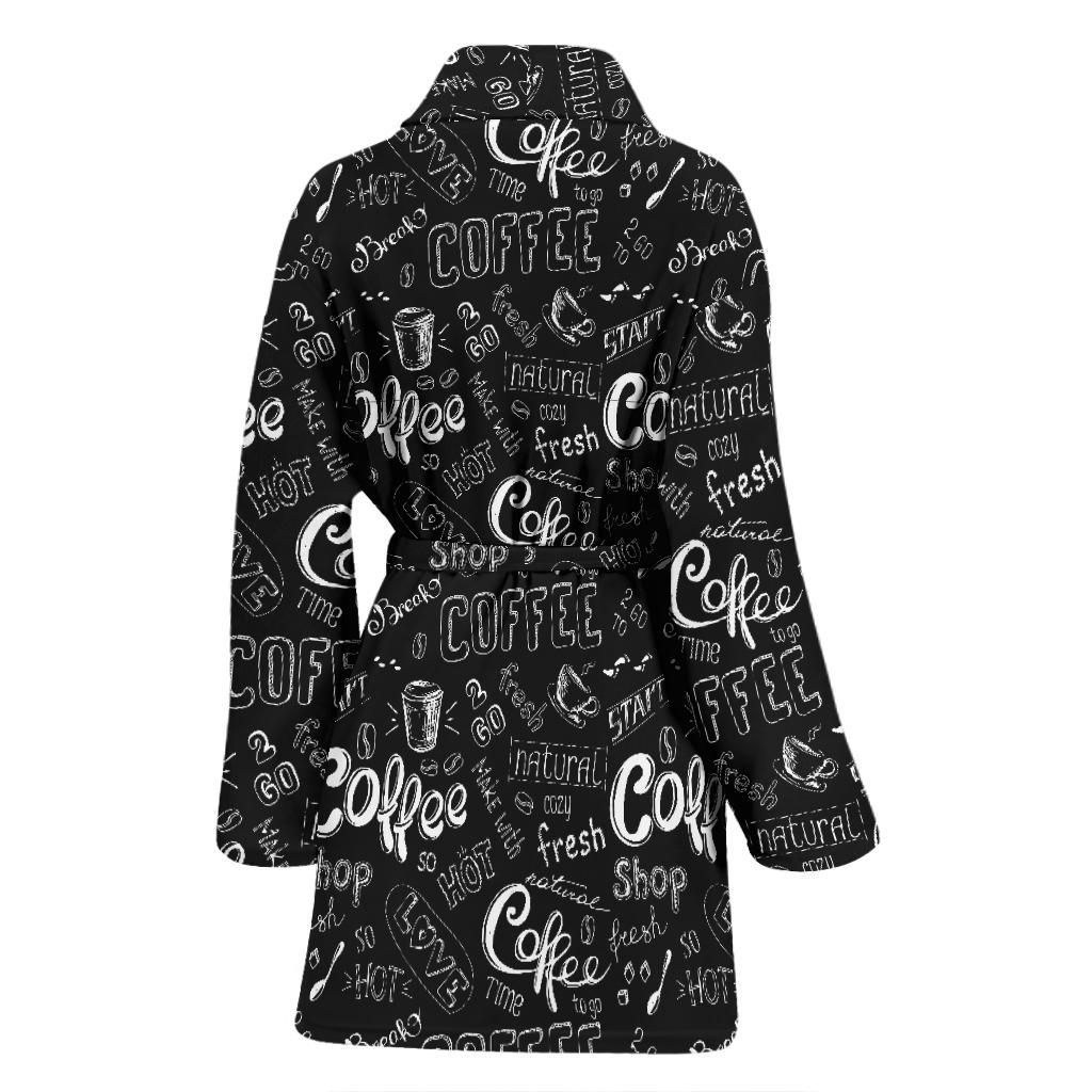 Coffee Black Pattern Print Women Long Robe-grizzshop