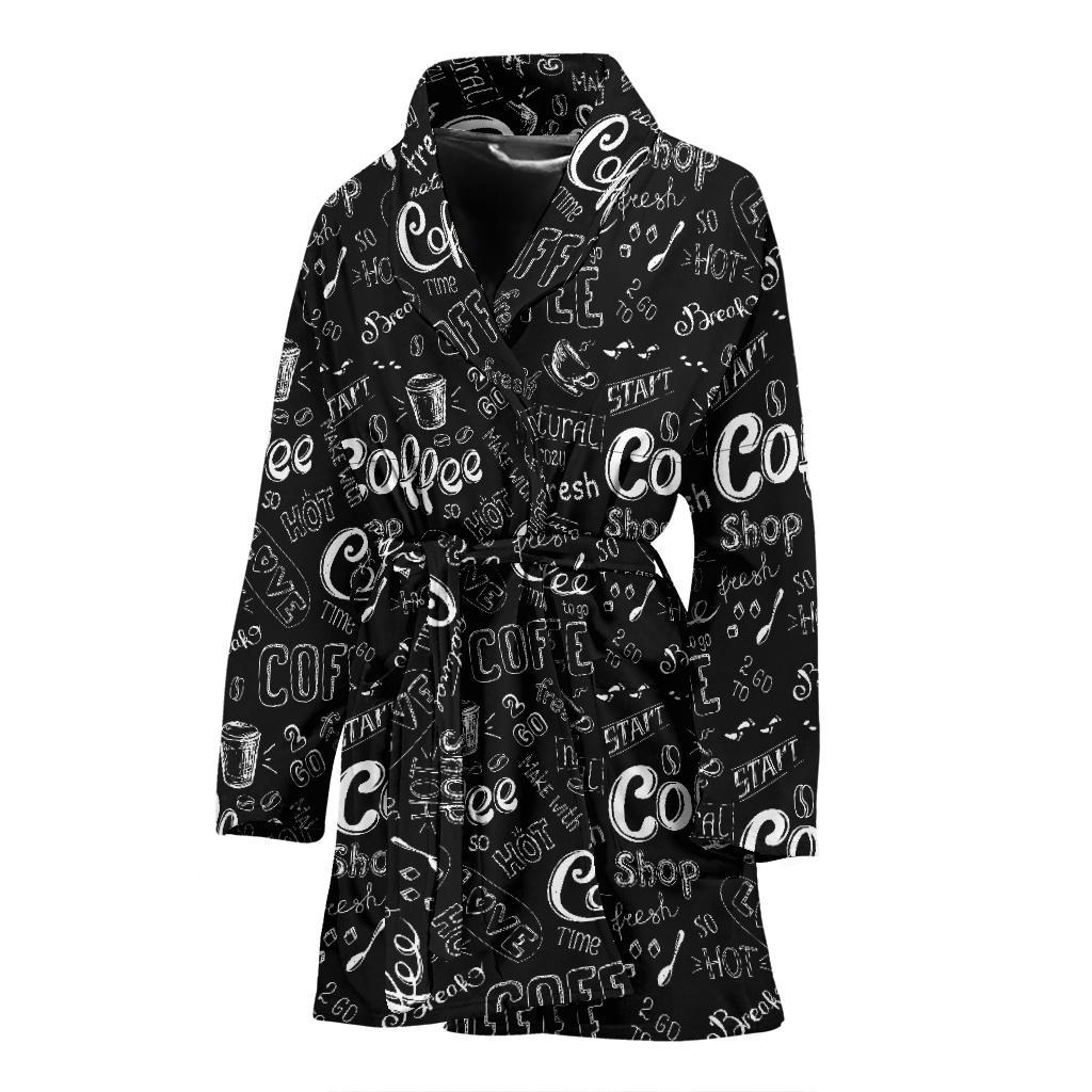 Coffee Black Pattern Print Women Long Robe-grizzshop