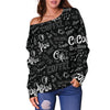 Coffee Black Pattern Print Women Off Shoulder Sweatshirt-grizzshop