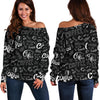 Coffee Black Pattern Print Women Off Shoulder Sweatshirt-grizzshop