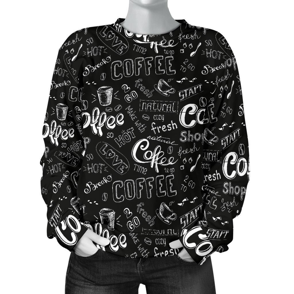 Coffee Black Pattern Print Women's Sweatshirt-grizzshop