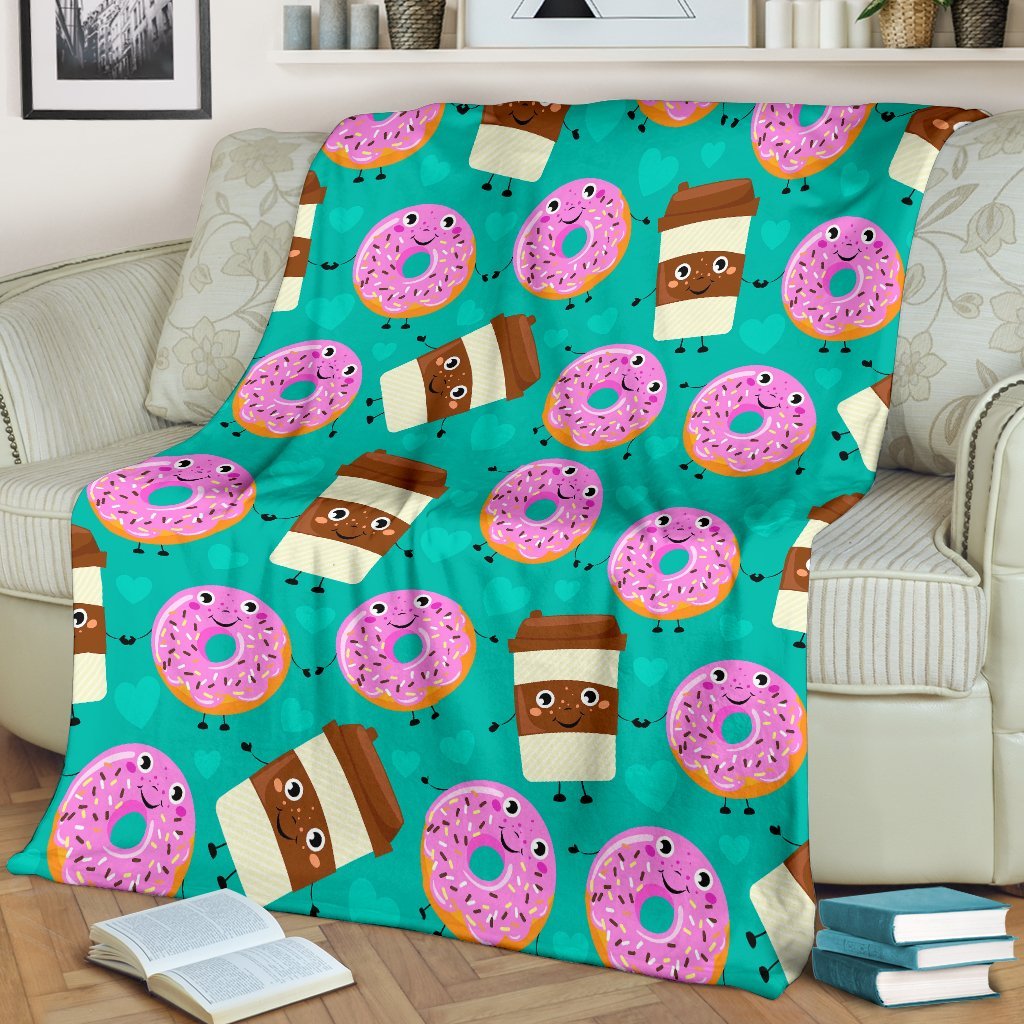 Coffee Donut Pattern Print Blanket-grizzshop