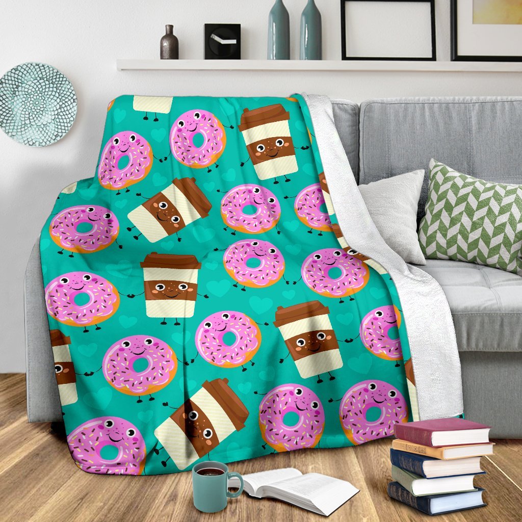 Coffee Donut Pattern Print Blanket-grizzshop