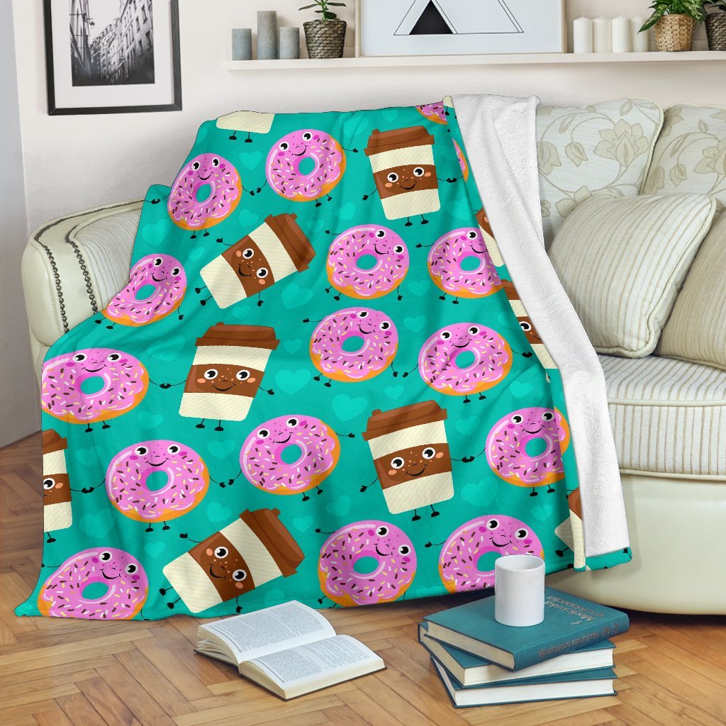 Coffee Donut Pattern Print Blanket-grizzshop