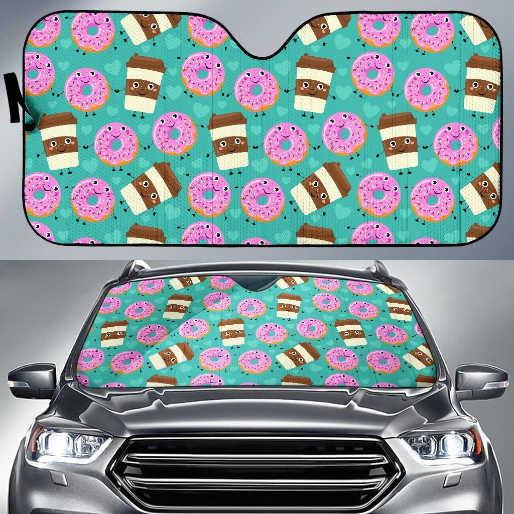 Coffee Donut Pattern Print Car Sun Shade-grizzshop