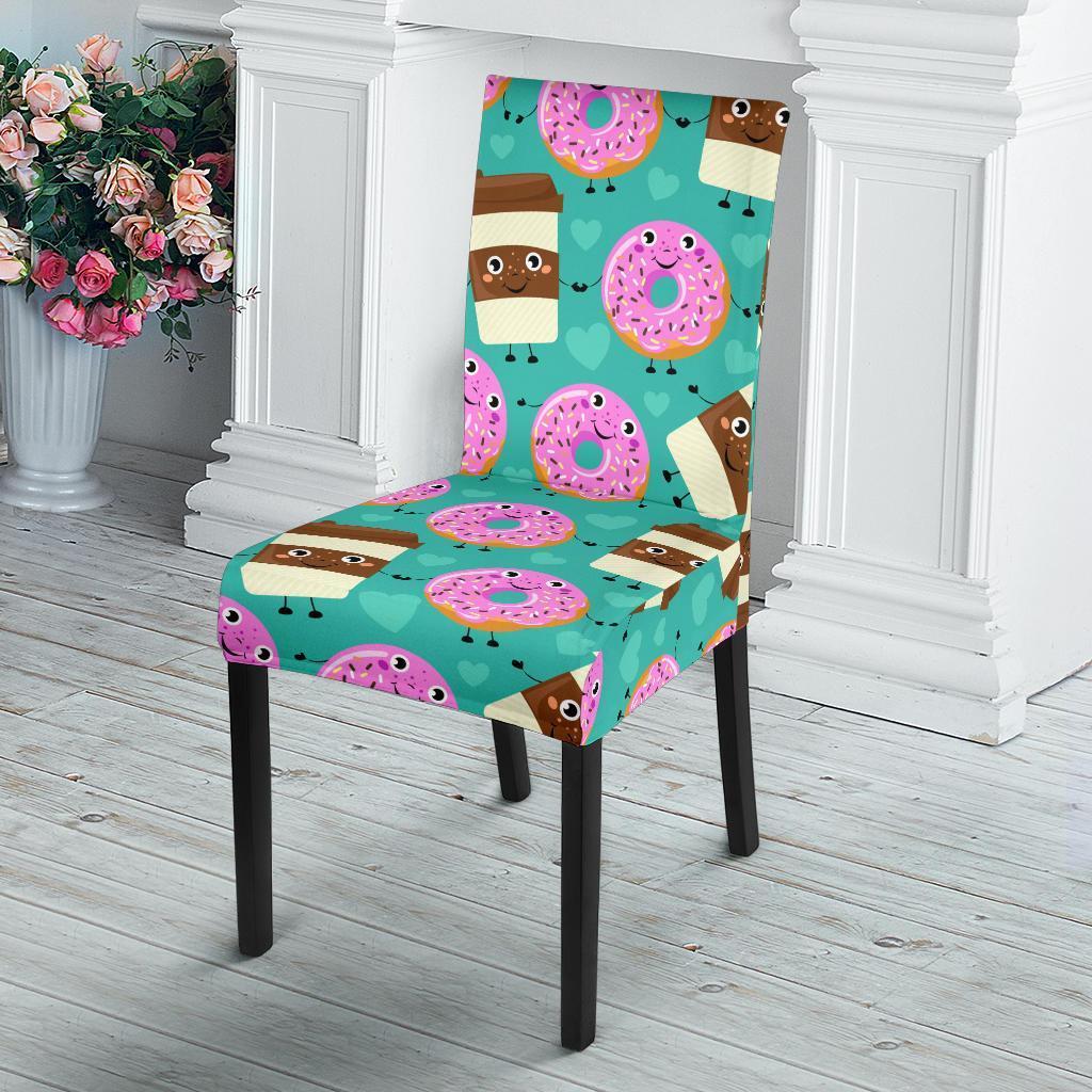 Coffee Donut Pattern Print Chair Cover-grizzshop