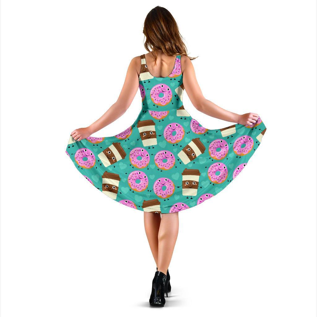 Coffee Donut Pattern Print Dress-grizzshop