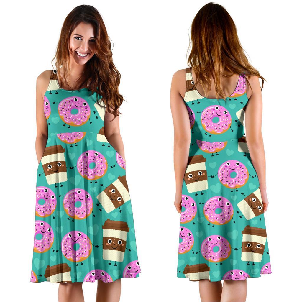 Coffee Donut Pattern Print Dress-grizzshop