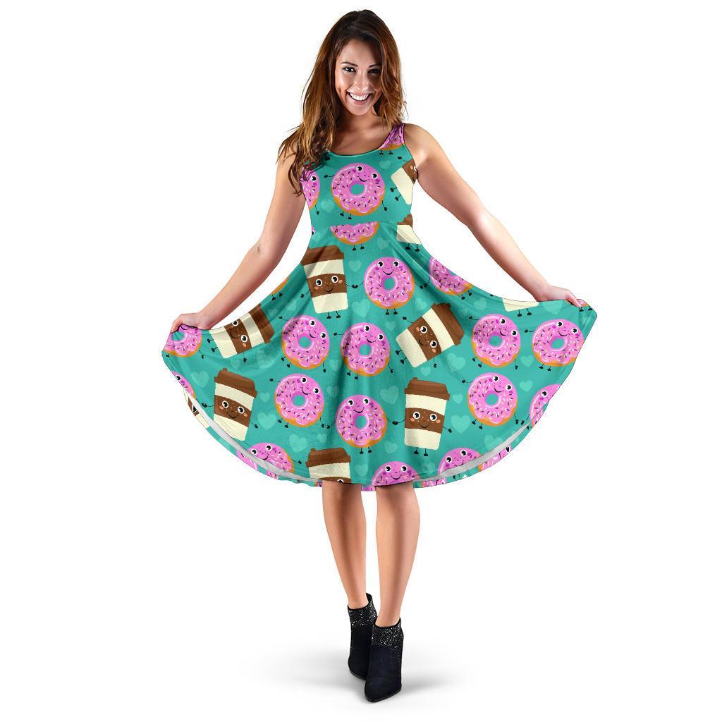 Coffee Donut Pattern Print Dress-grizzshop