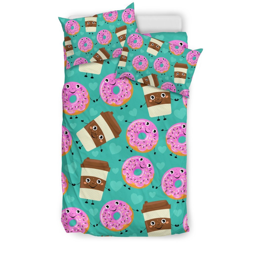 Coffee Donut Pattern Print Duvet Cover Bedding Set-grizzshop