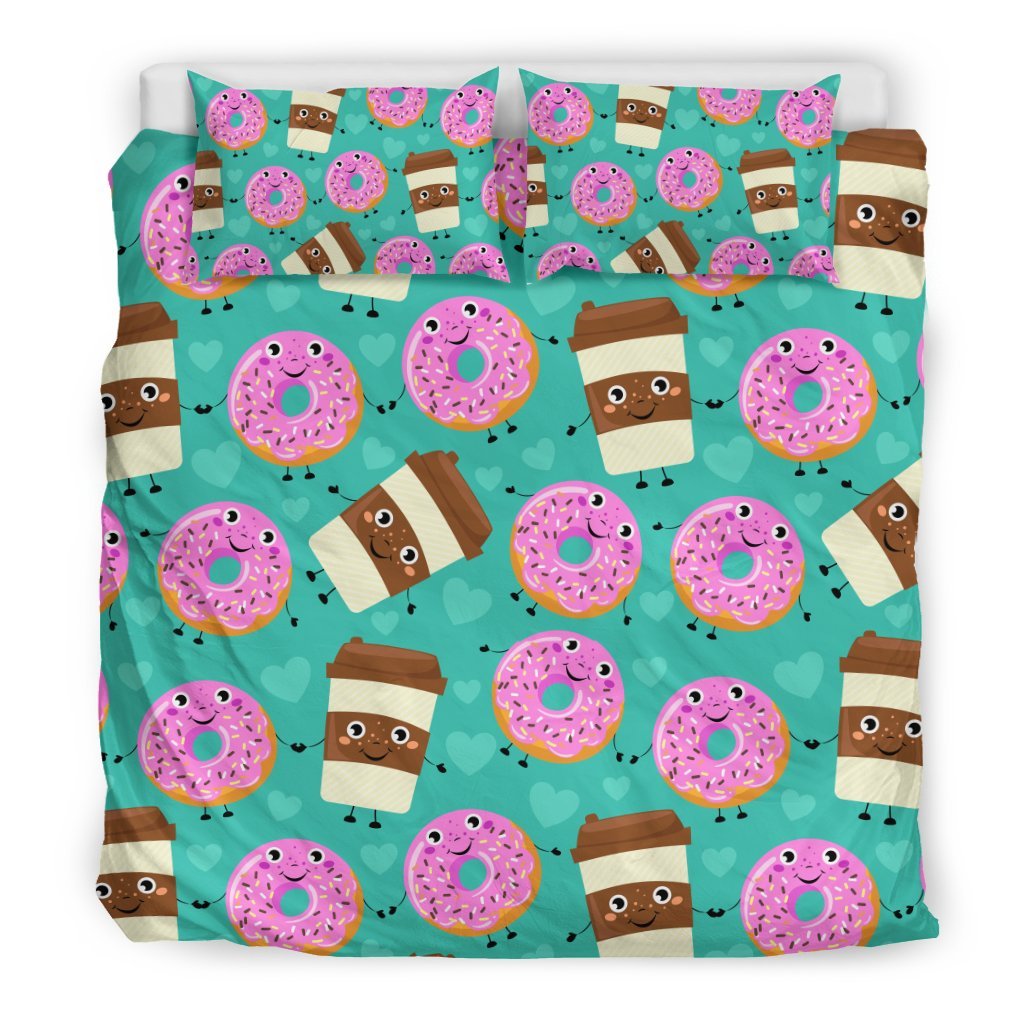 Coffee Donut Pattern Print Duvet Cover Bedding Set-grizzshop