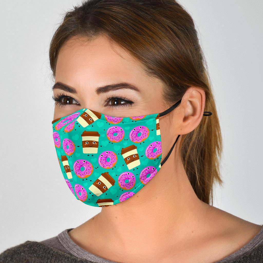 Coffee Donut Pattern Print Face Mask-grizzshop