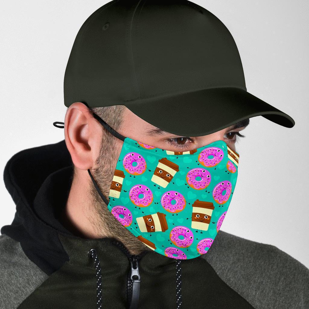 Coffee Donut Pattern Print Face Mask-grizzshop