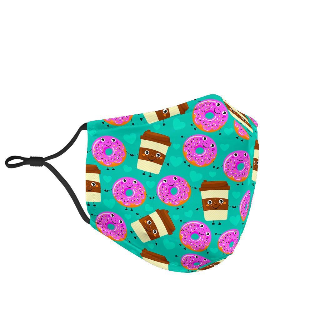 Coffee Donut Pattern Print Face Mask-grizzshop