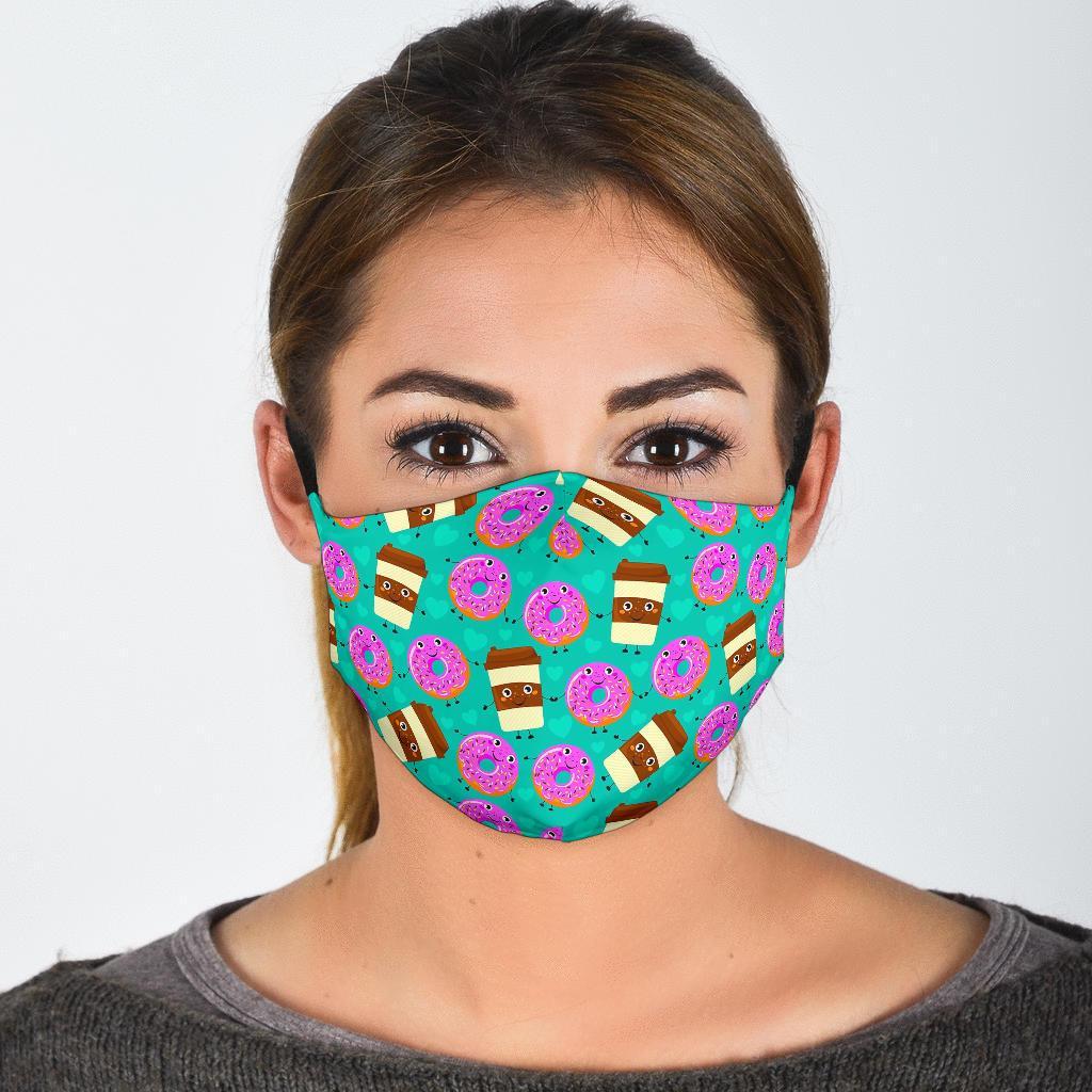 Coffee Donut Pattern Print Face Mask-grizzshop