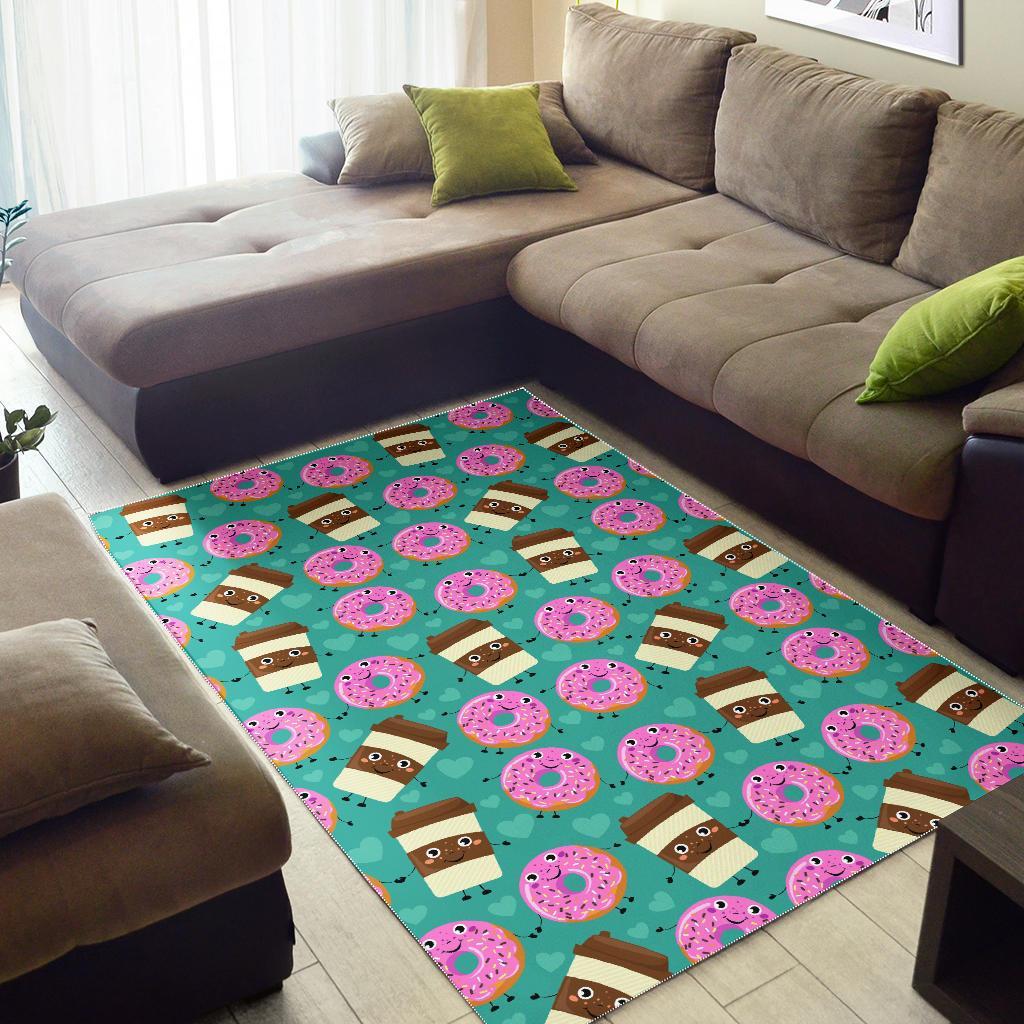 Coffee Donut Pattern Print Floor Mat-grizzshop