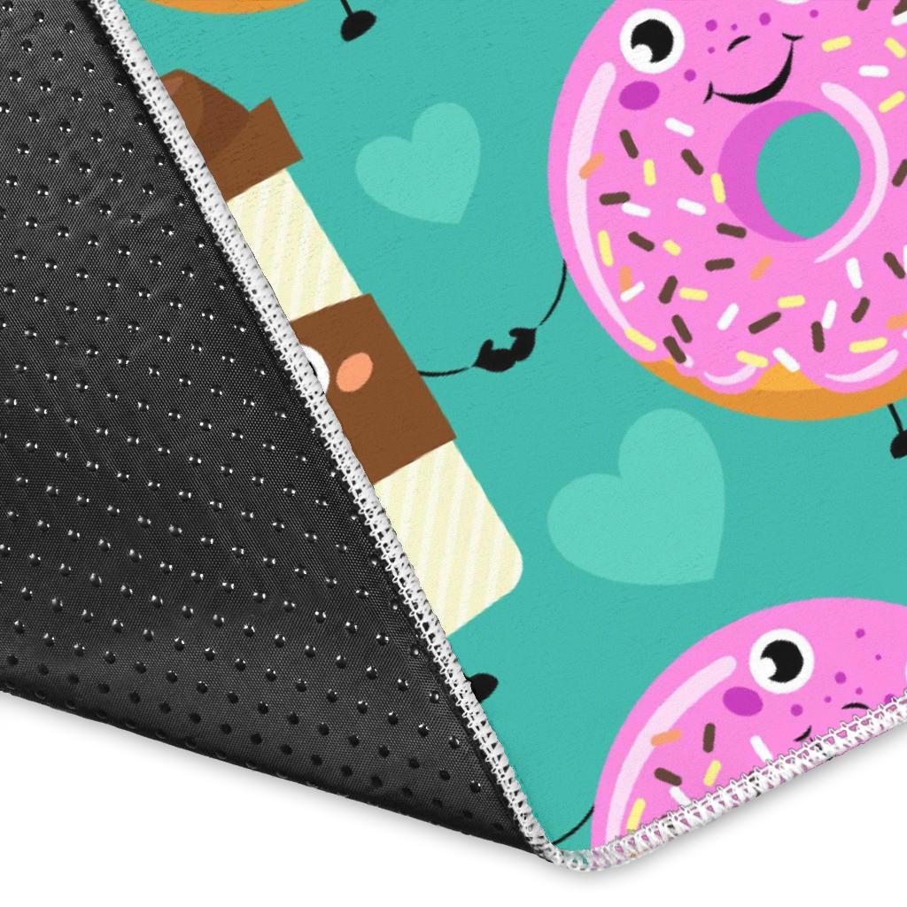 Coffee Donut Pattern Print Floor Mat-grizzshop