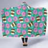 Coffee Donut Pattern Print Hooded Blanket-grizzshop