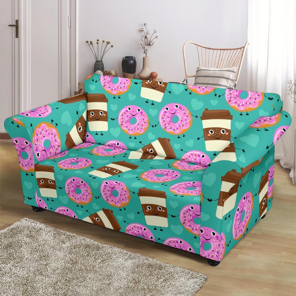 Coffee Donut Pattern Print Loveseat Cover-grizzshop