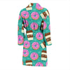 Coffee Donut Pattern Print Men Long Robe-grizzshop