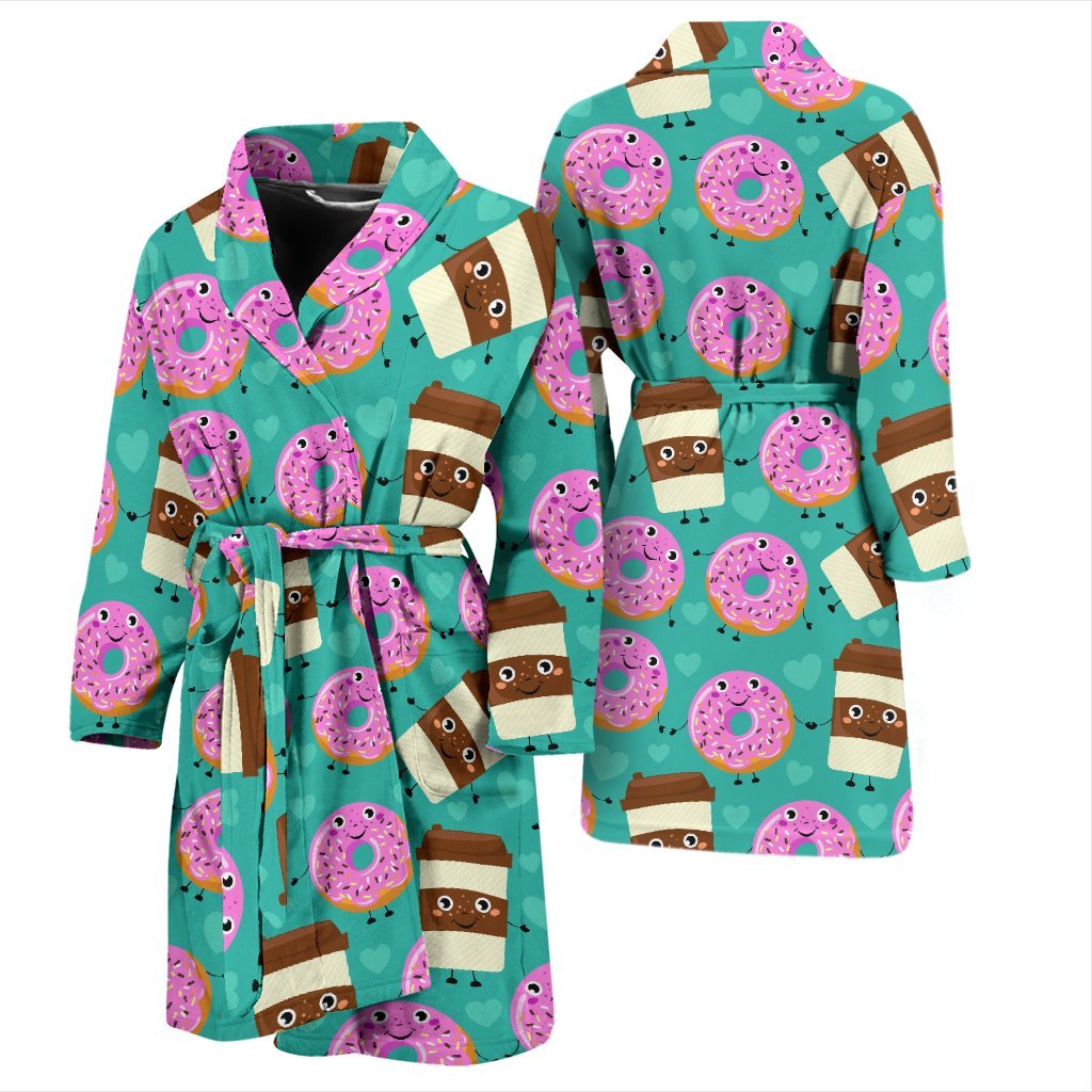 Coffee Donut Pattern Print Men Long Robe-grizzshop