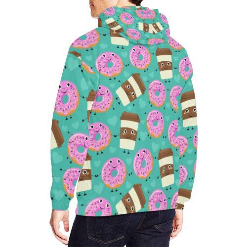 Coffee Donut Pattern Print Men Pullover Hoodie-grizzshop