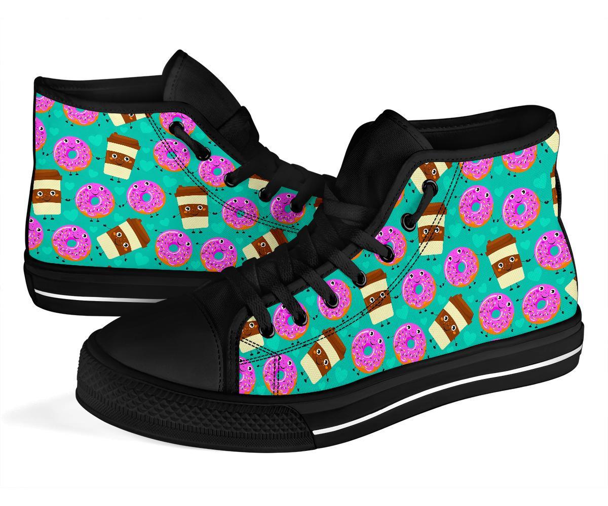 Coffee Donut Pattern Print Men Women's High Top Shoes-grizzshop