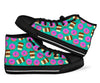 Coffee Donut Pattern Print Men Women's High Top Shoes-grizzshop