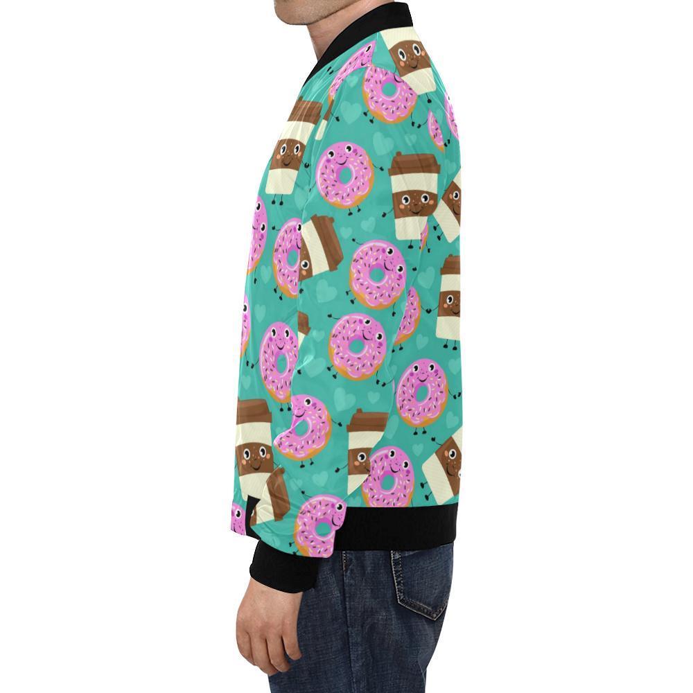 Coffee Donut Pattern Print Men's Bomber Jacket-grizzshop