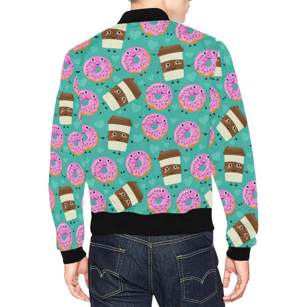 Coffee Donut Pattern Print Men's Bomber Jacket-grizzshop