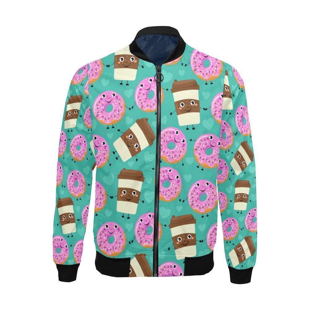 Coffee Donut Pattern Print Men's Bomber Jacket-grizzshop