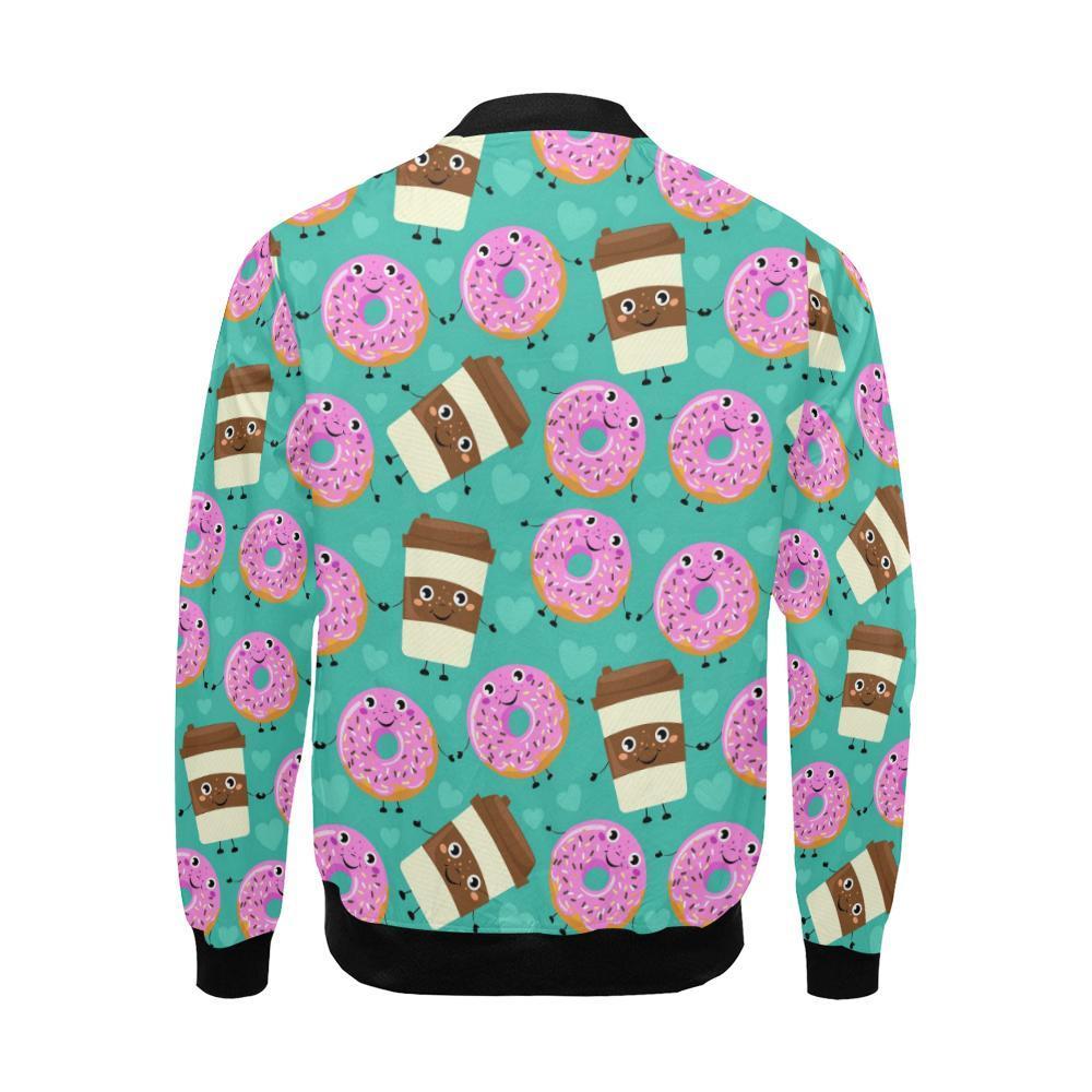 Coffee Donut Pattern Print Men's Bomber Jacket-grizzshop