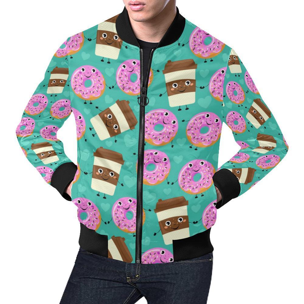 Coffee Donut Pattern Print Men's Bomber Jacket-grizzshop