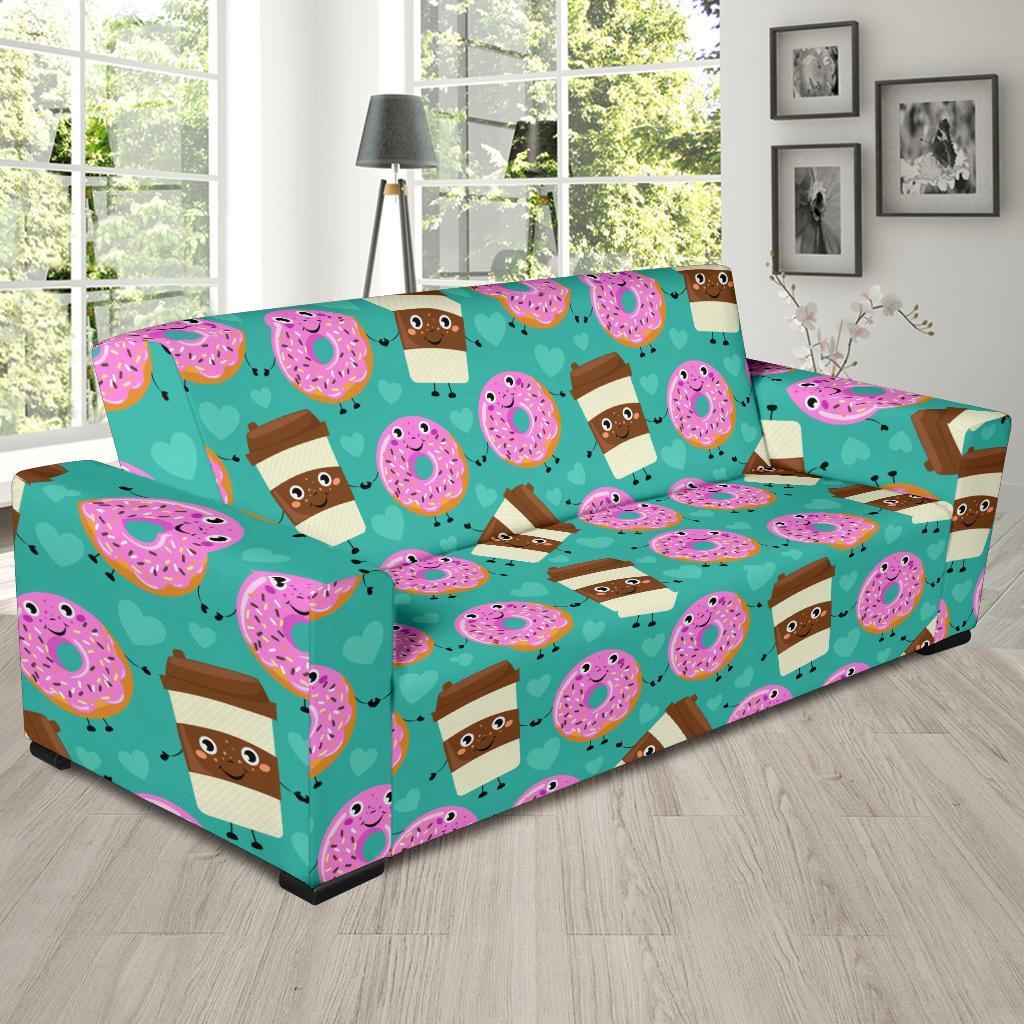 Coffee Donut Pattern Print Sofa Covers-grizzshop