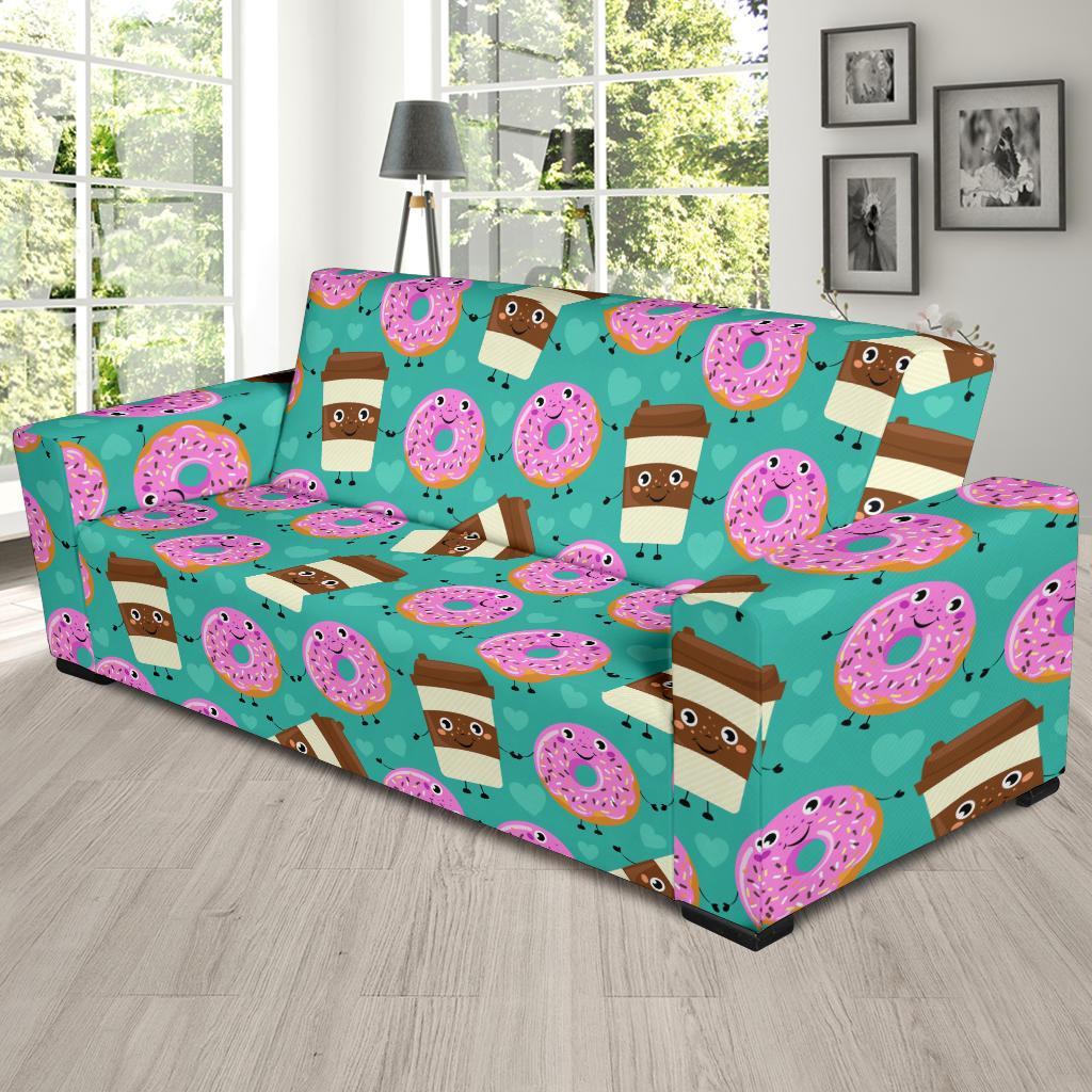 Coffee Donut Pattern Print Sofa Covers-grizzshop