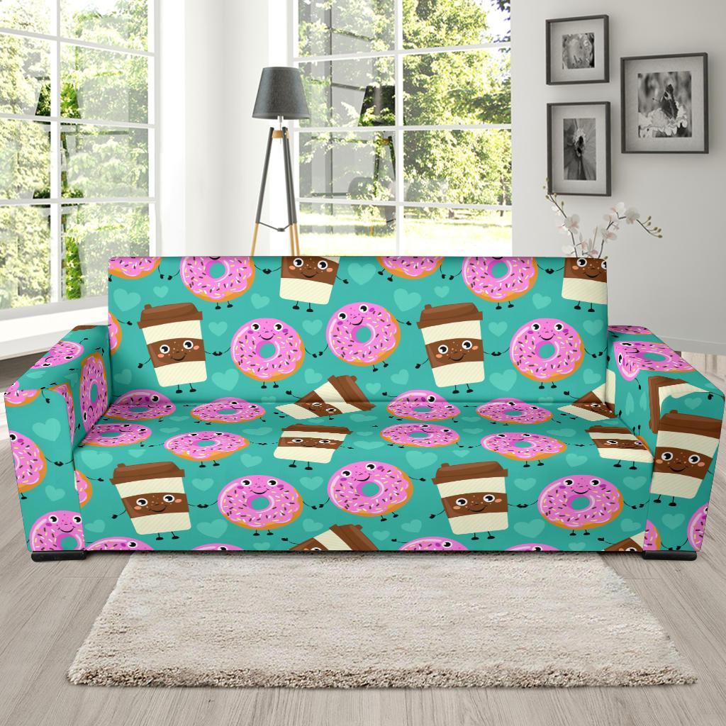 Coffee Donut Pattern Print Sofa Covers-grizzshop