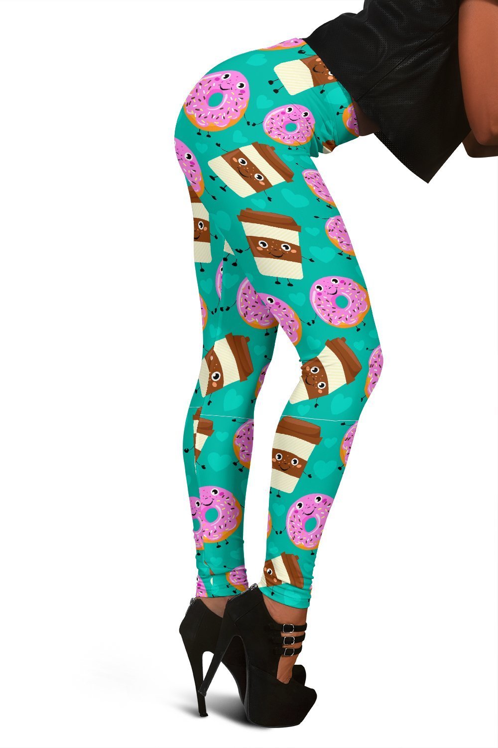 Coffee Donut Pattern Print Women Leggings-grizzshop
